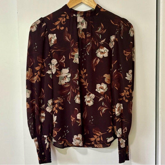 RW&CO.|Gorgeous Black Semi-Sheer Floral Blouse in Orange/Brown/Cream Sz XS - Picture 1 of 6